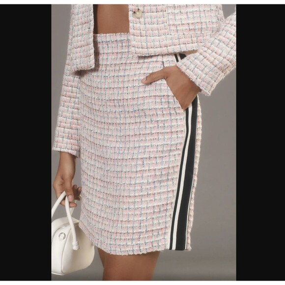 Anthropologie Maeve Tweed Midi Skirt 4P PETITE Peach Pink Knit Lined Pockets NWT - Picture 3 of 13